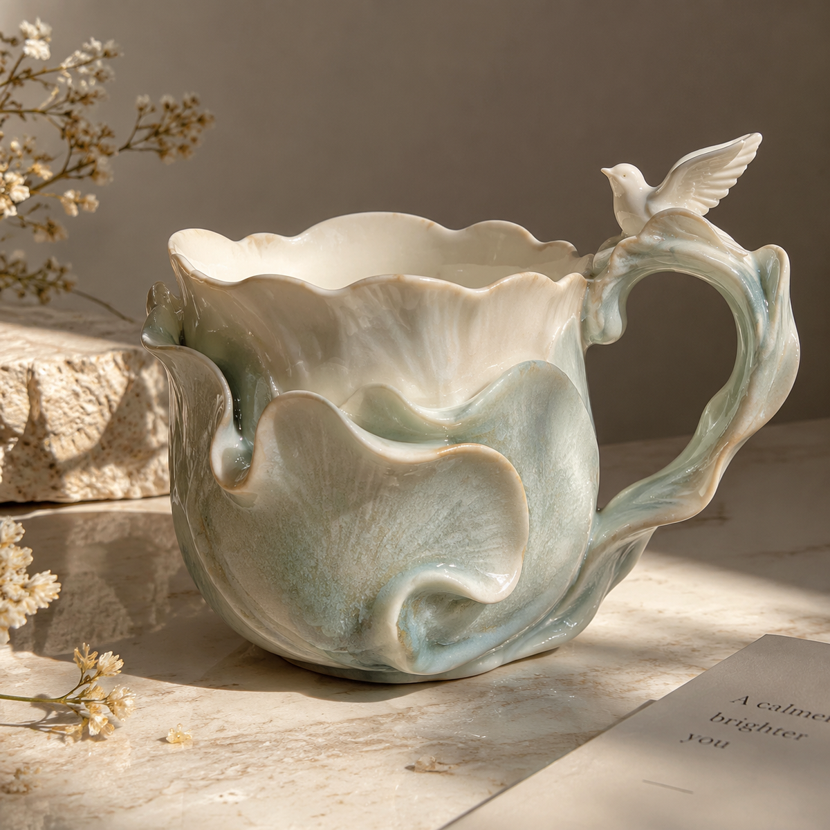 Sculptural Ceramic Mug with Bird Handle
