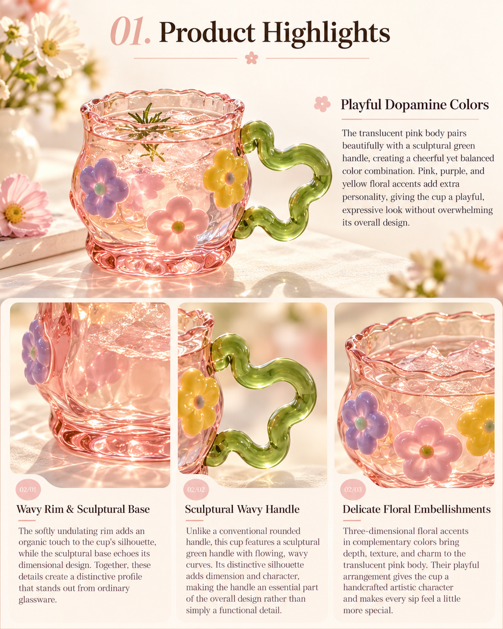 Dopamine Floral Art Glass Cup