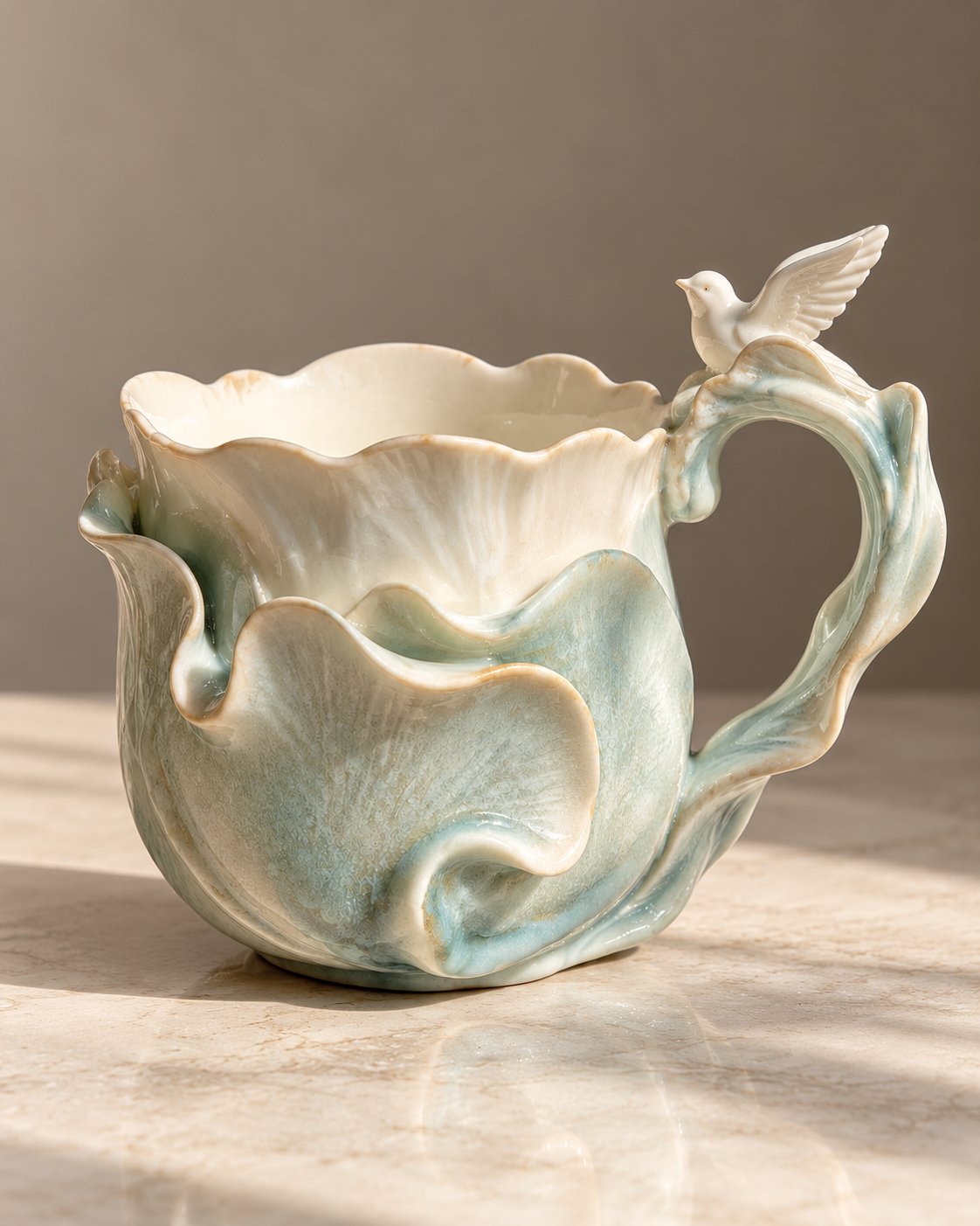 Sculptural Ceramic Mug with Bird Handle