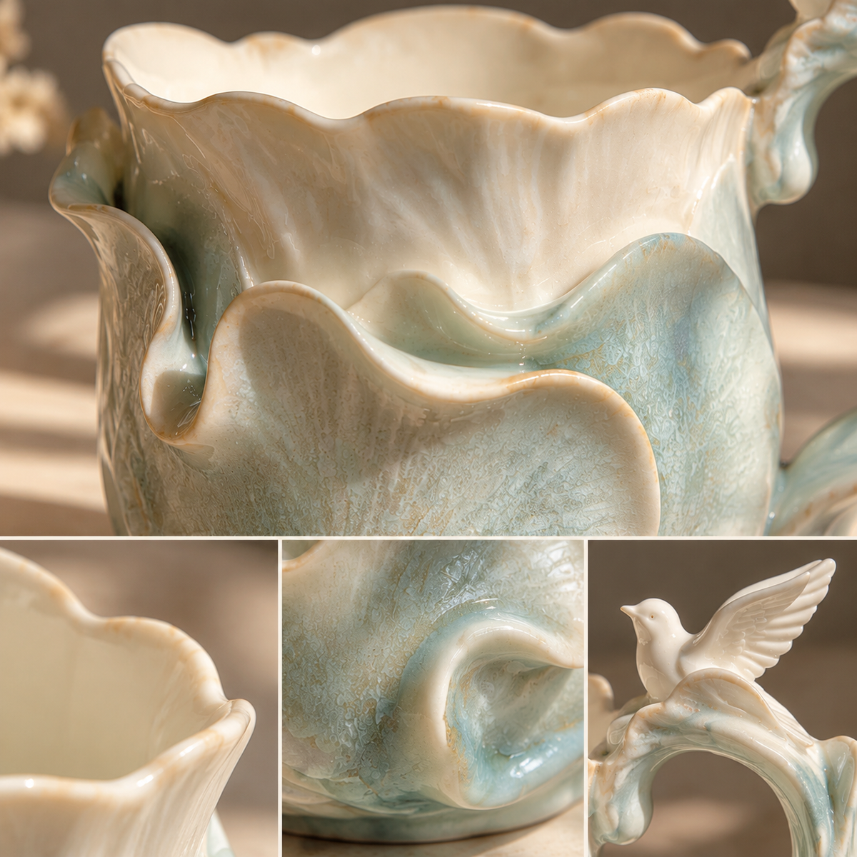 Sculptural Ceramic Mug with Bird Handle