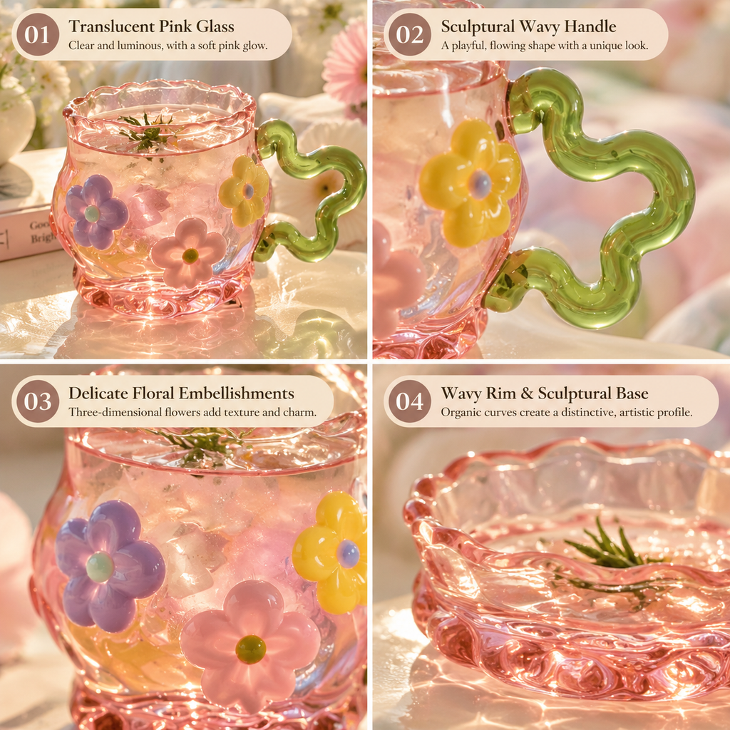 Dopamine Floral Art Glass Cup