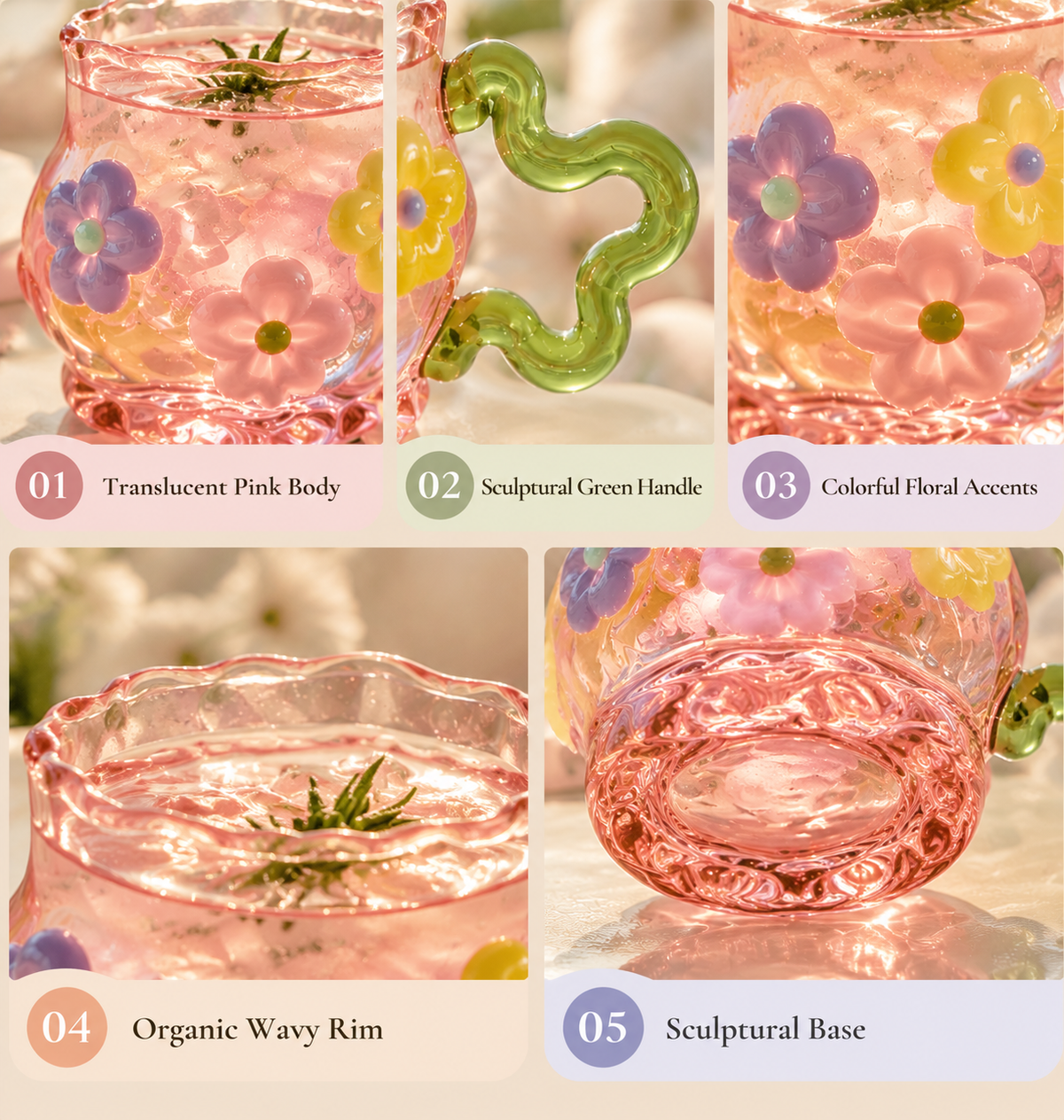 Dopamine Floral Art Glass Cup